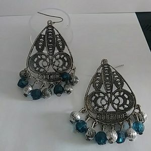 Teal and silver earrings